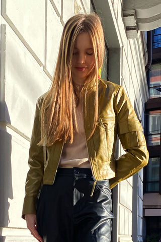 Mustard cropped leather jacket