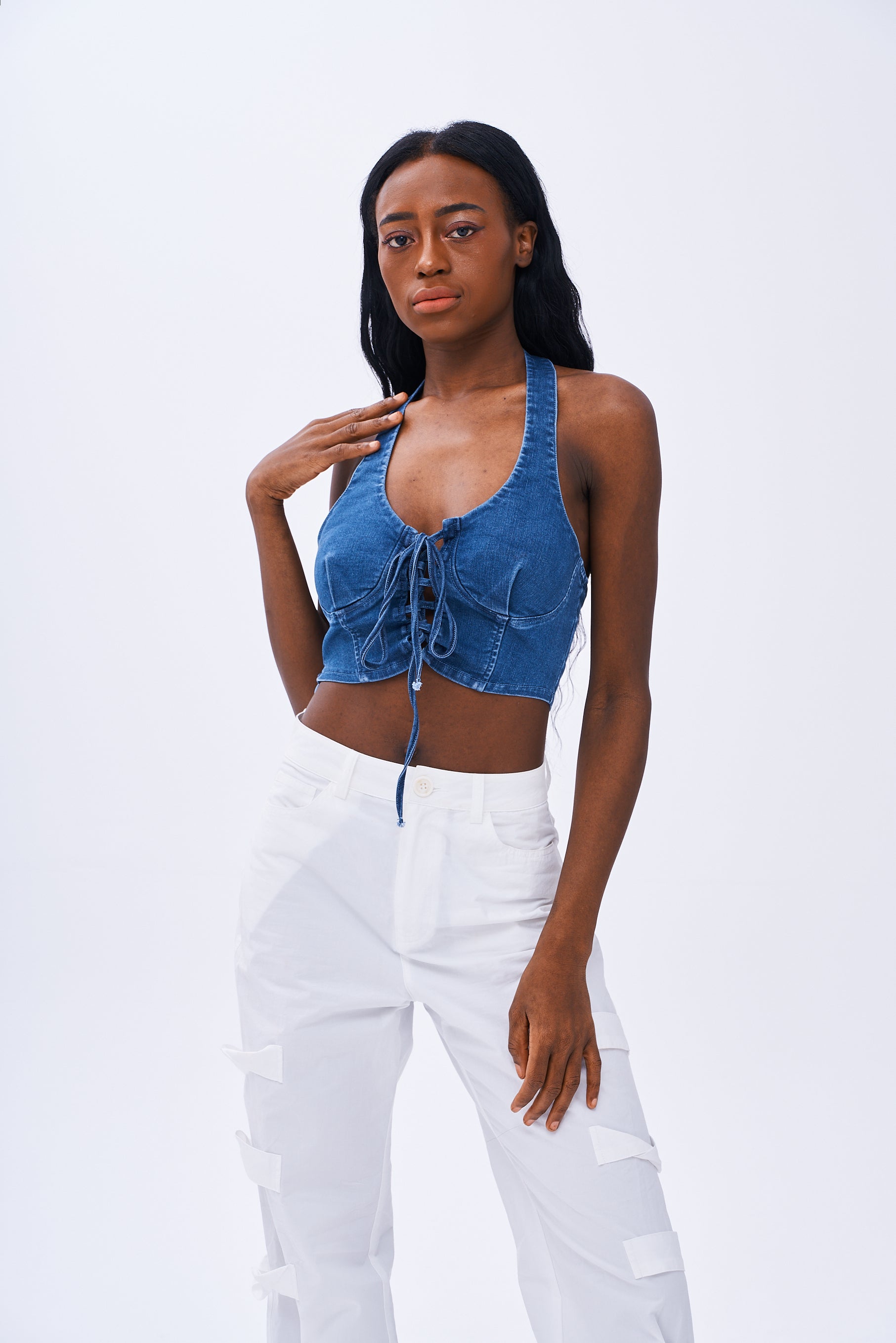 Denim lace clearance up top