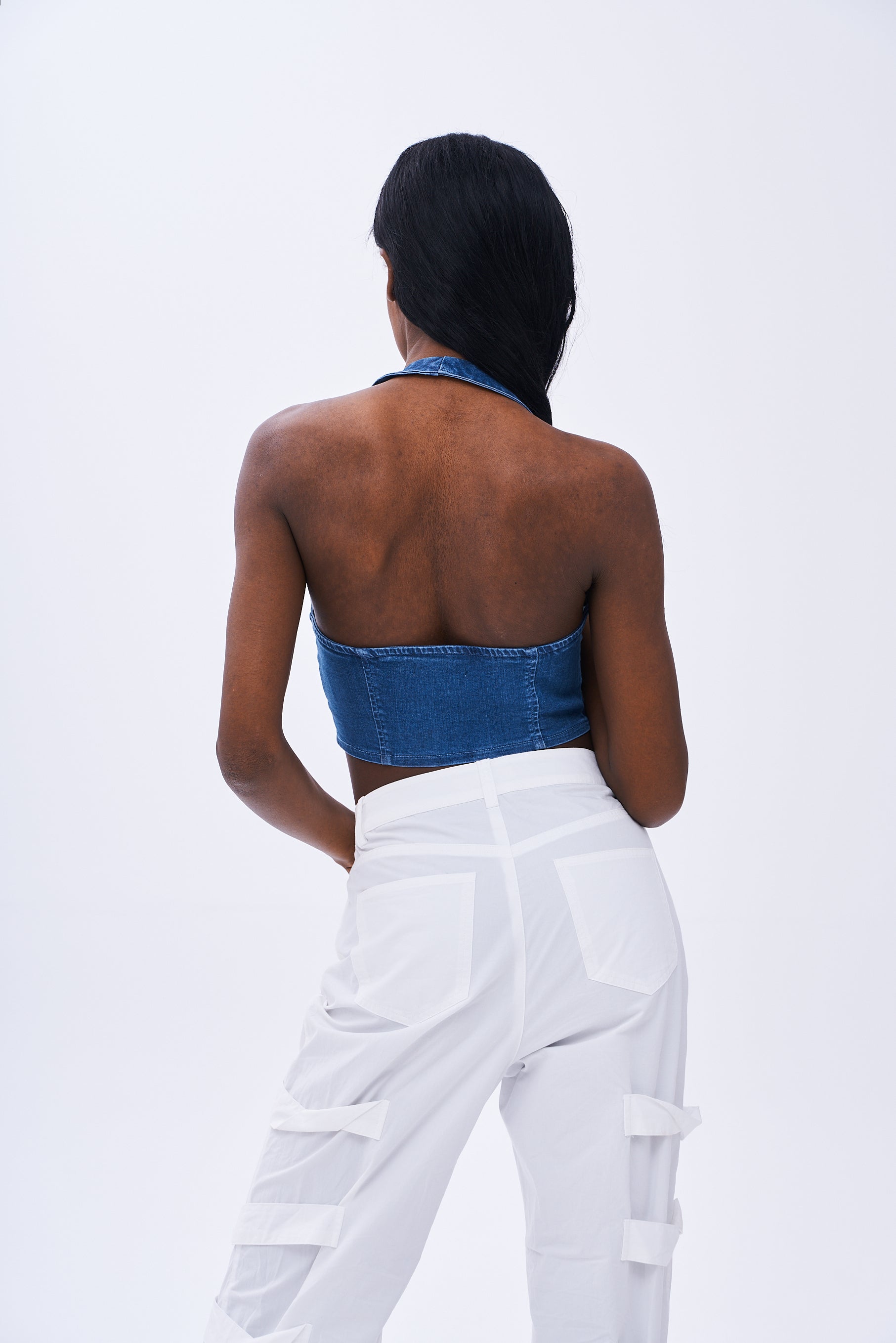 Denim Lace Up Halter Top – Machine Jean
