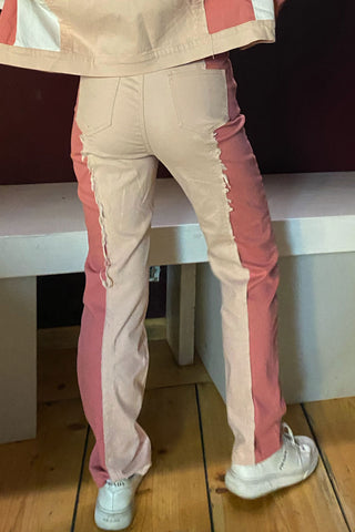 Shades of pink denim jeans